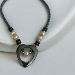 A Heart Full of Strength Pendant Genuine Hematite Heart Pendant Vintage